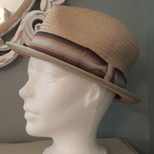 Big It Up Straw Fedora Trilby Hat w striped band 🎁